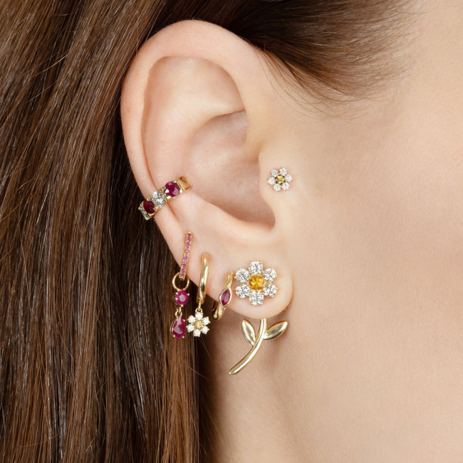 Internet Celebrity Ins-style Piercing Jewelry S925 Silver Needle Earrings French Retro Floral Zirconia-studded Earrin...