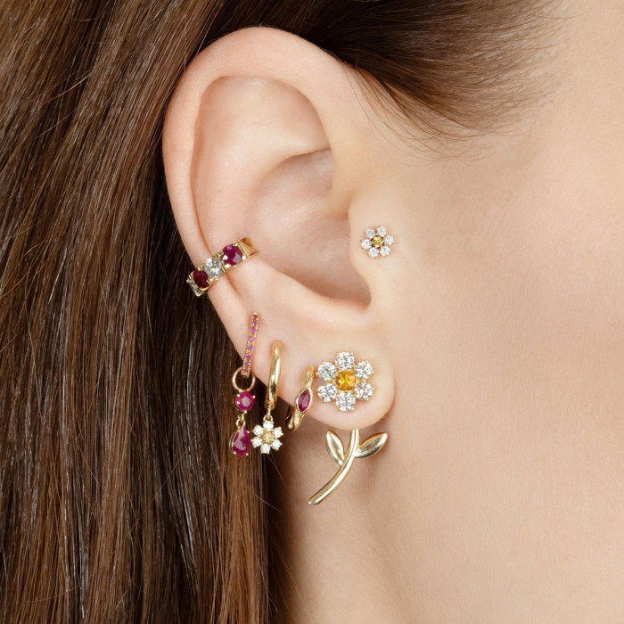 Internet Celebrity Ins-style Piercing Jewelry S925 Silver Needle Earrings French Retro Floral Zirconia-studded Earrin...