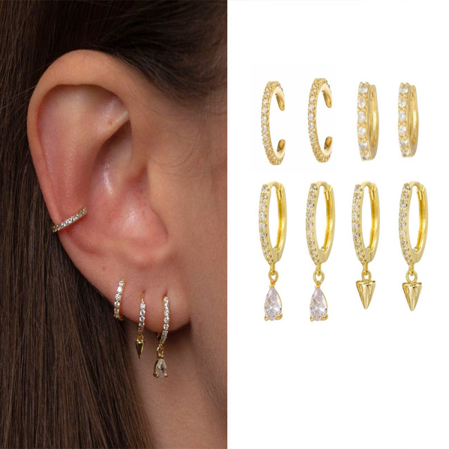 Personalized High-end Stone-Studded Pendant Earrings, Water Drop Hoop Earrings for Women, Ins-style Copper Plated 1...