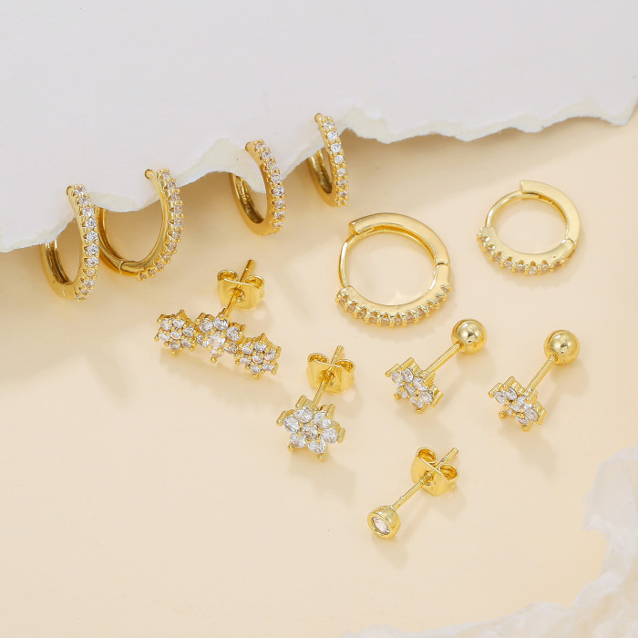 Style Hoop Earrings, Fresh and Delicate, with Zirconia Flowers, 925 Silver Pins, Copper Plated with 18K Real Gold, Wo...