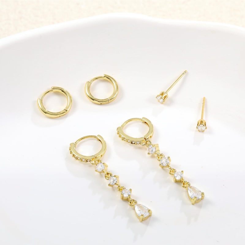 Bestseller: Simple and Stylish Zircon-inlaid Copper-plated Real Gold and Silver Needle Stud Earrings and Pendant Earr...