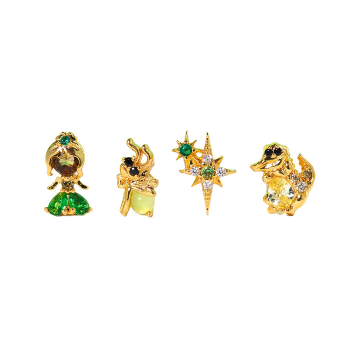 Bestseller: Fairy Tale Princess Children's Earrings with Micro-inlaid Zirconia, Geometric Animal Earring Set, Wholesa...