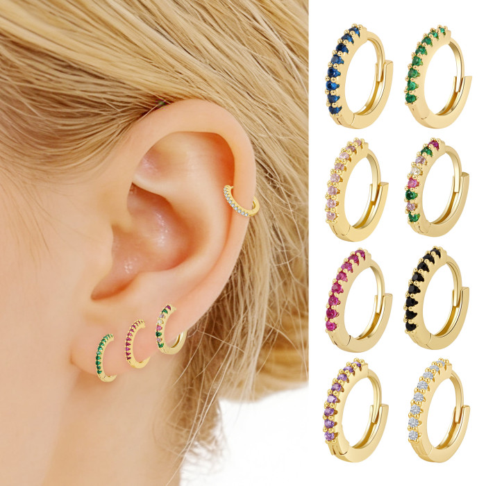 New Hot-selling Product: Round-shaped Colorful Zircon Earrings, Fashionable and Simple Ear Accessories, 18K Plated Co...