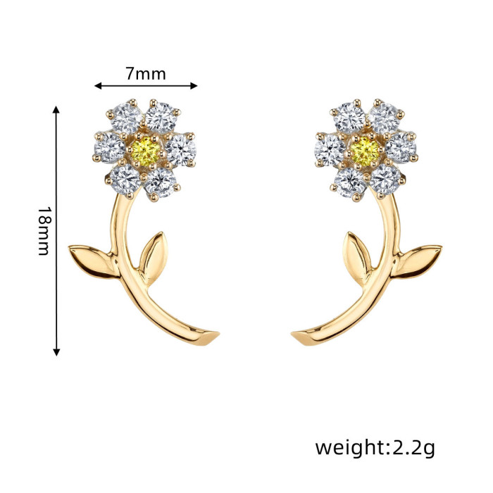 Internet Celebrity Ins-style Piercing Jewelry S925 Silver Needle Earrings French Retro Floral Zirconia-studded Earrin...