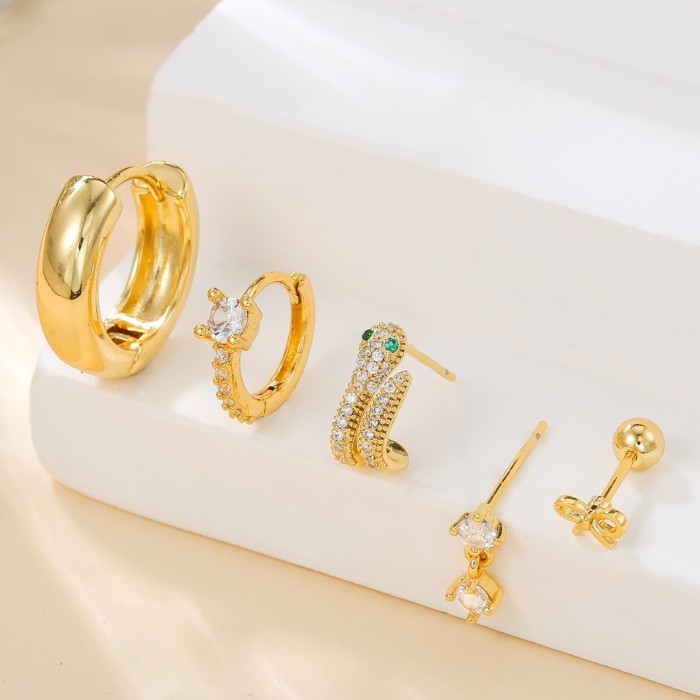 Light Luxury Minimalist Style Micro-inlaid Snake Earrings for Women, Unique Niche Design, Elegant Snake-shaped Versat...