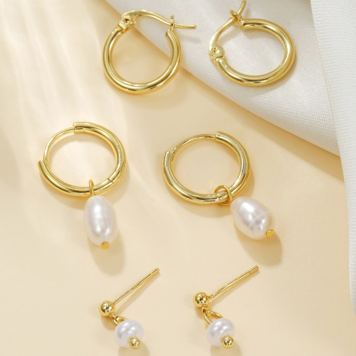 Best-selling Fashion Simple Elegant Luxurious Irregular French Pearl Pendant Earrings Six-piece Set in Stock, Jewelry...