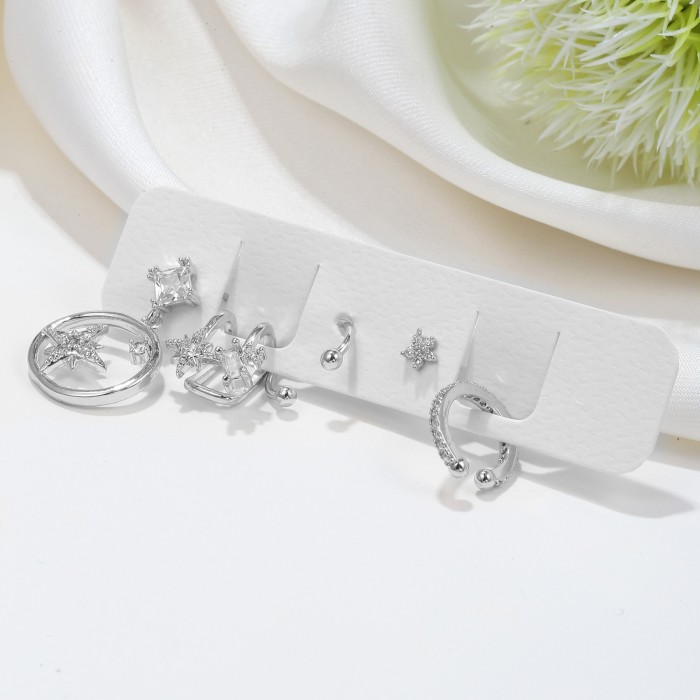 18K Real Gold Plated S925 Silver Needle 5-piece Set of Small Earrings for Women, Korean Style, Simple and Elegant Geo...