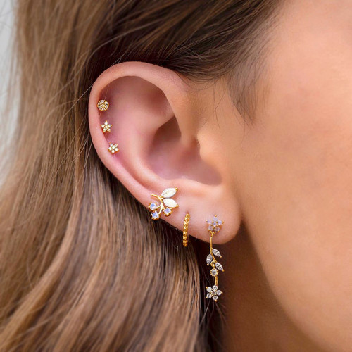 New Floral Pendant Earring Set, Versatile and Stylish, Zircon Leaf Earrings Six-piece Set for Women, Jewelry Sets