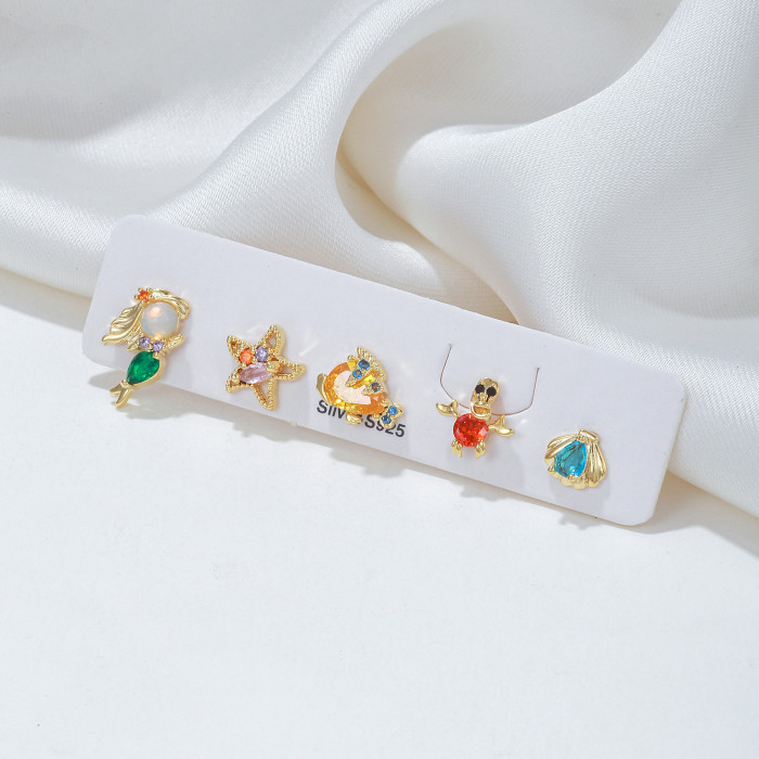 Sweet and Charming Cartoon Mermaid Earrings for Women, 925 Silver Needle, Unique Design, New Colorful Zirconia Earrin...