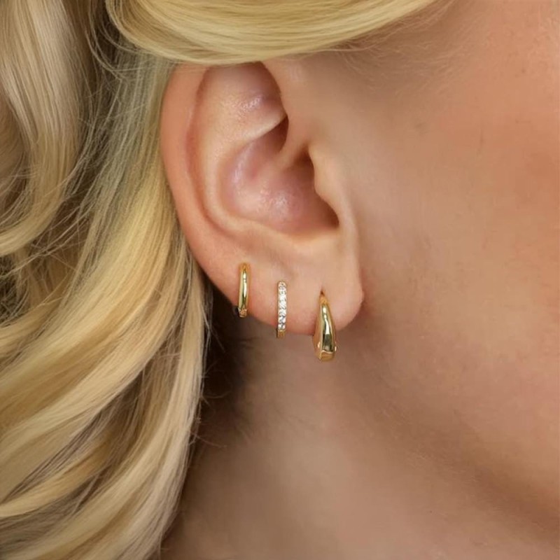 Best-selling Real Gold Plated Brass Water Drop Hoop Earrings, Sweet and Cute Women's Earring Set, Jewelry Sets, 24K G...