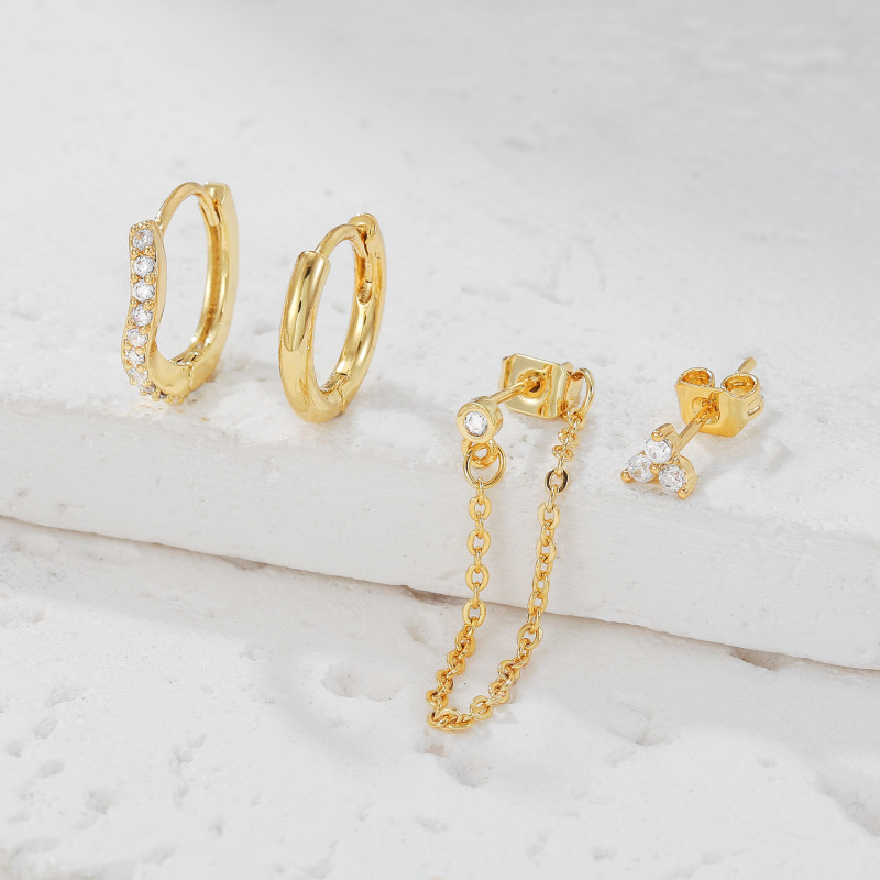 Fashion Simple and Elegant Gold Chain Pendant Earrings, Personalized Trendy Zirconia-studded Stud Earring Set, Jewelr...