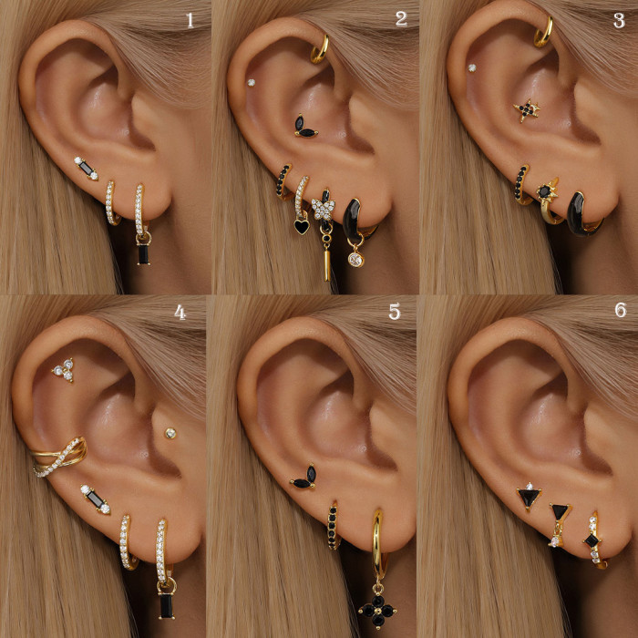 Black Fashion Unique Niche Earrings with a Designer Touch, Oil-drip Earrings Set, Exquisite Ear Piercing Studs, Jewel...