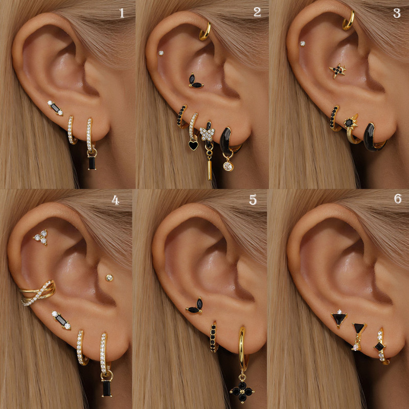 Black Fashion Unique Niche Earrings with a Designer Touch, Oil-drip Earrings Set, Exquisite Ear Piercing Studs, Jewel...