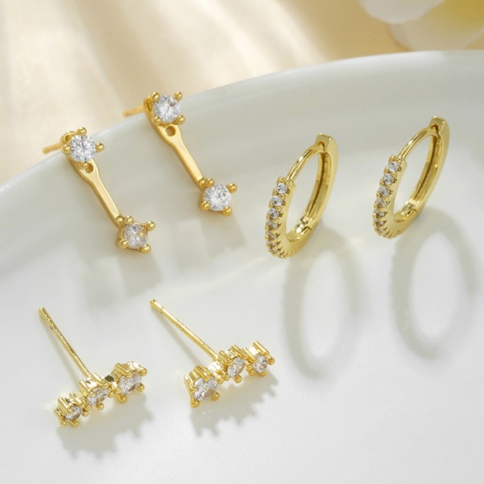 INS-style Copper-plated 18K Silver Needle Earrings with Stone-Inlay, Fashionable and Simple Jewelry, Wholesale Earr...
