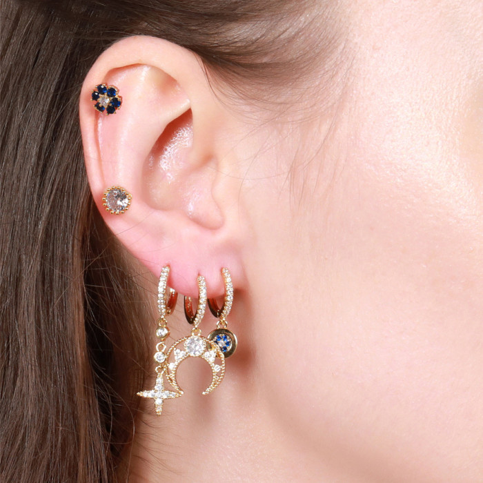 Bestseller: Exquisite and Fashionable Moon-shaped Zircon Earrings and Ear Accessories Set, Elegant Ear Cuffs and Ear...