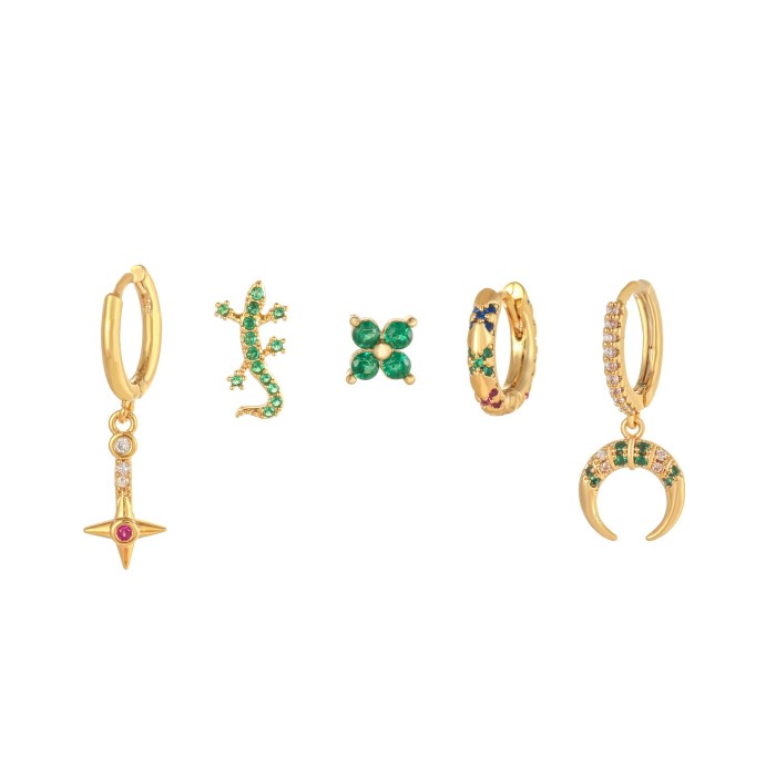 Style Zircon Earrings with Heart and Moon Pendants, Geometric Niche Design Earring Set Wholesale, Jewelry Sets
