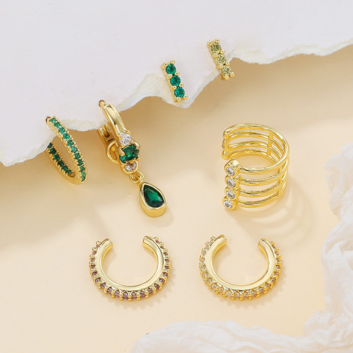 Colorful Zircon Earrings, Light Luxury Hoop Earrings, Trendy Internet Celebrity Style, Personalized Set Earrings, Hol...