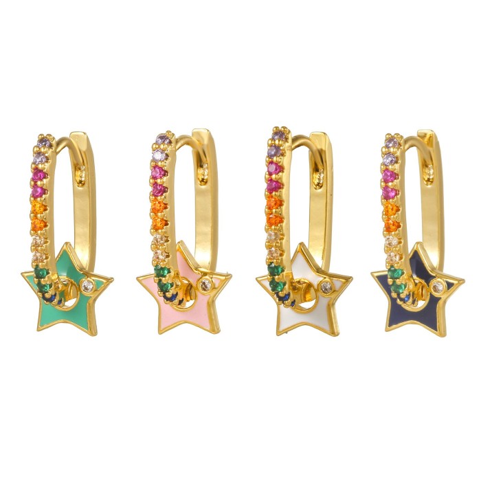 Colorful Zircon Heart Pendant Earrings, Copper Plated with 18K Real Gold, Fashionable Earring Set Wholesale, Jewelry...