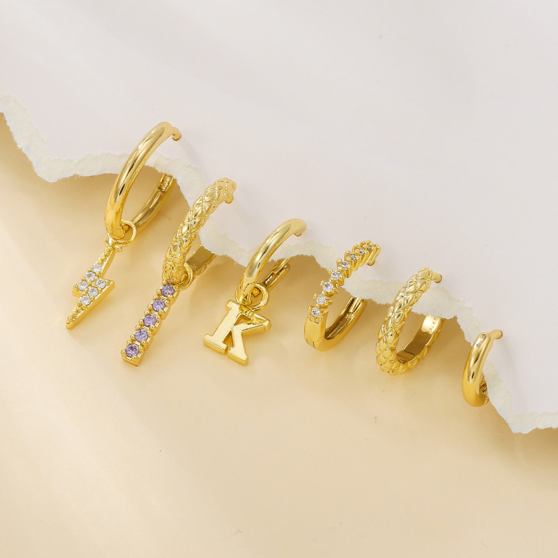 Personalized Minimalist Earrings, High-end Ear Clips, Letter Hoop Ear Clasps, Vintage Minimalist Style Six-piece Set...