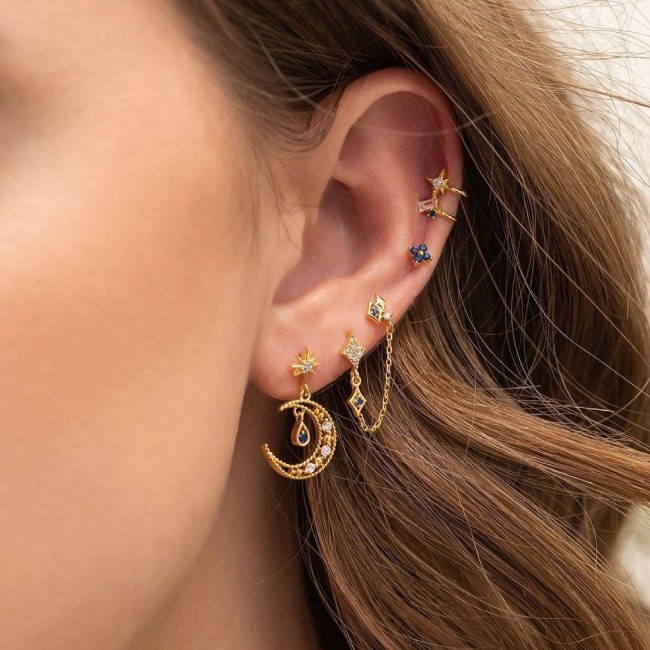 Amazon Fashion Star and Moon Earring Set, Trendy Zircon Earrings, Autumn and Winter Style Women's Ear Accessories, Je...