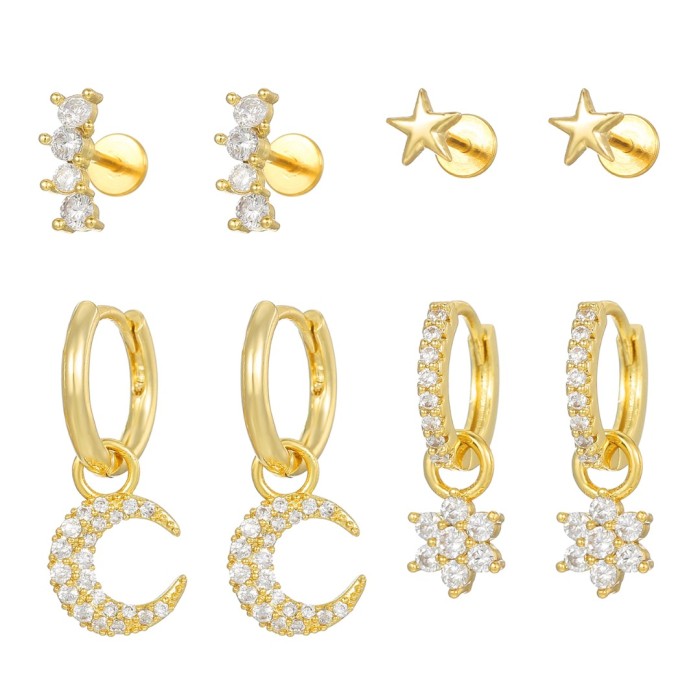Bestseller 18K Gold Plated Color-retaining Personalized Micro-inlaid Pentagram Earrings, Studs, Hoops, Light Luxury S...