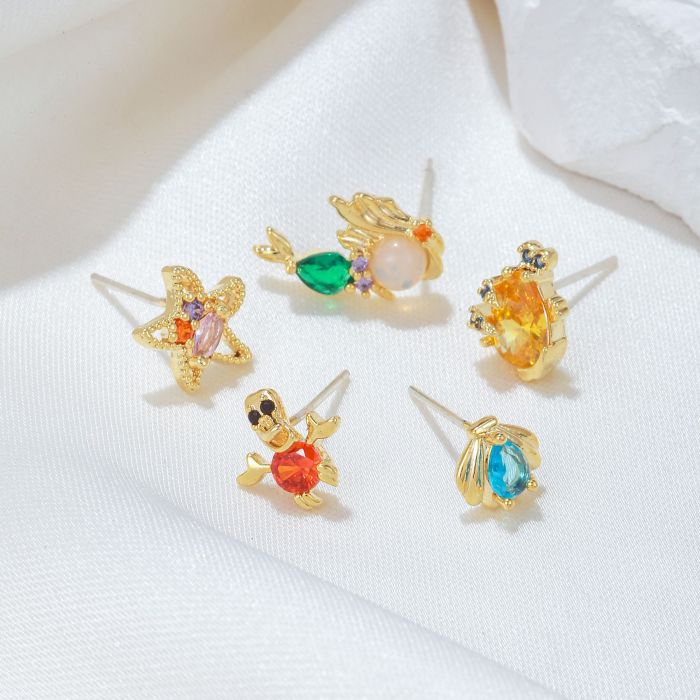 Sweet and Charming Cartoon Mermaid Earrings for Women, 925 Silver Needle, Unique Design, New Colorful Zirconia Earrin...