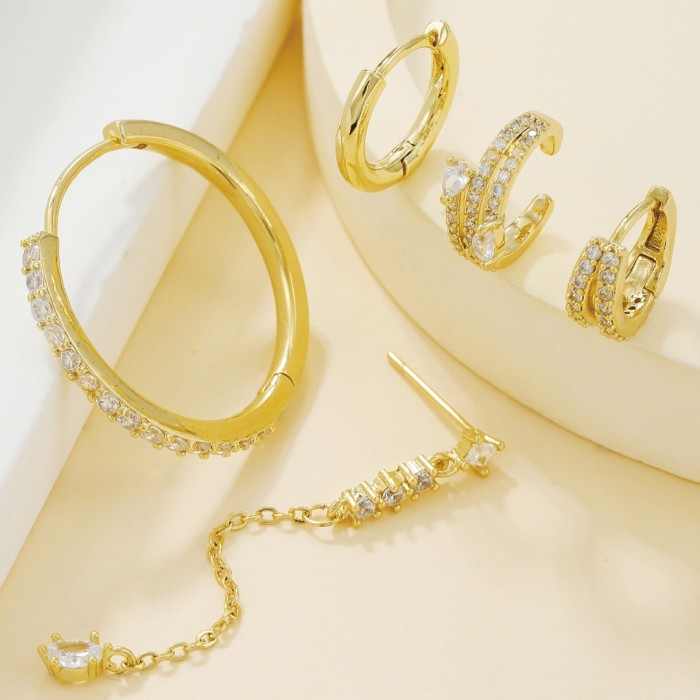 Hoop Earrings with Tassel Pendants, Fashionable Ear Cuffs, Zircon Silver Needle Set, Women's Accessories, Jewelry Sets