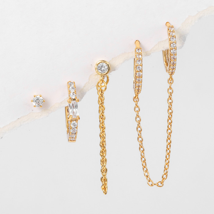 Fashion Layered Round Micro-inlaid Zircon Earrings, Amazon Best-selling Model, Tassel Ear Cuffs, Wholesale Jewelry