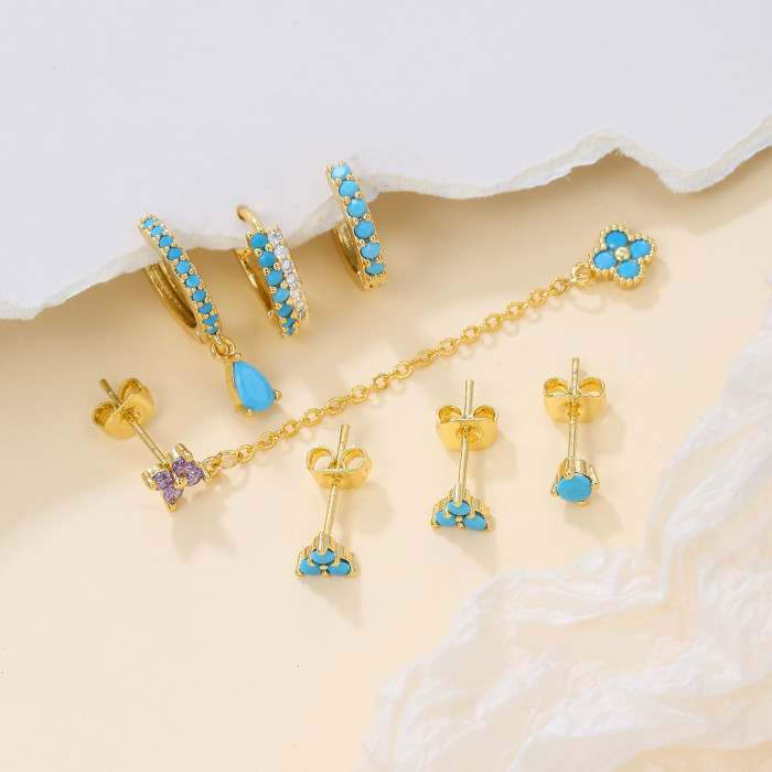 Dopamine Fashion S925 Silver Needle Petal Snowflake Four-leaf Clover Stone-Studded Earrings with a High-end Feel fo...