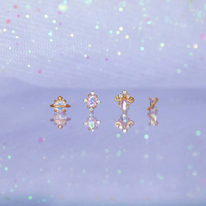 Inlaid Super Shiny Zircon Earrings for Women, Creative French Retro Gold Stud Earrings Set of 4 Pieces, Jewelry Sets