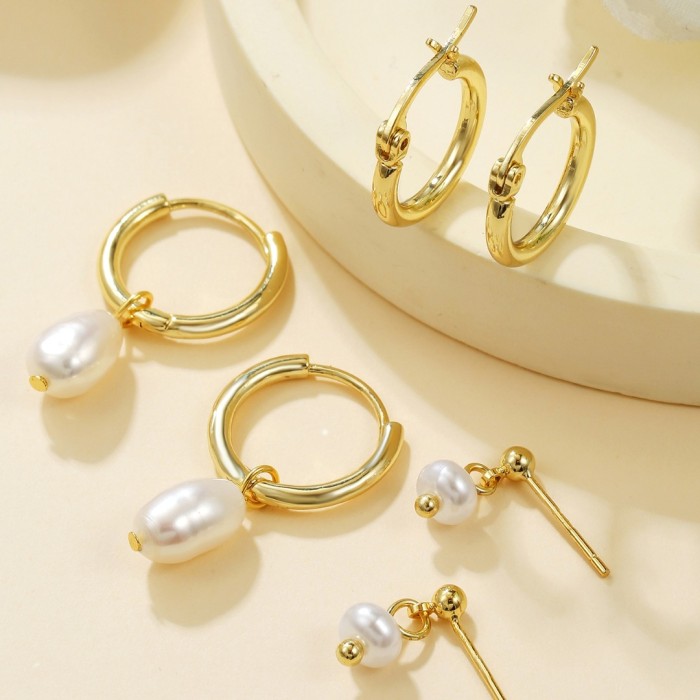 Best-selling Fashion Simple Elegant Luxurious Irregular French Pearl Pendant Earrings Six-piece Set in Stock, Jewelry...