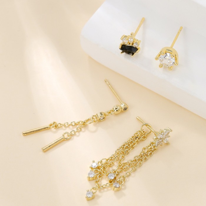 Light Luxury Tassel Pendant Earrings with 925 Silver Pins, Trendy Versatile Stud Earrings for Women, Fashionable Swee...