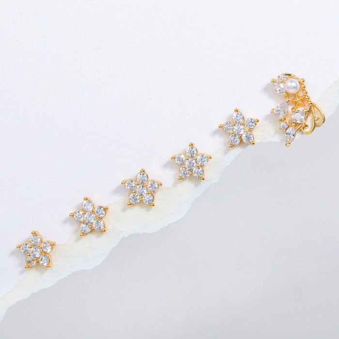 Simple and Exquisite Butterfly Flower Earring Set for Women, Fashionable and Unique Micro-inlaid Zircon Earrings, Who...