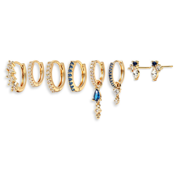 Fashion Water Drop Earring Set, Light Luxury Zircon Earrings, Copper Plated with 18K Real Gold, Wholesale, Jewelry Se...