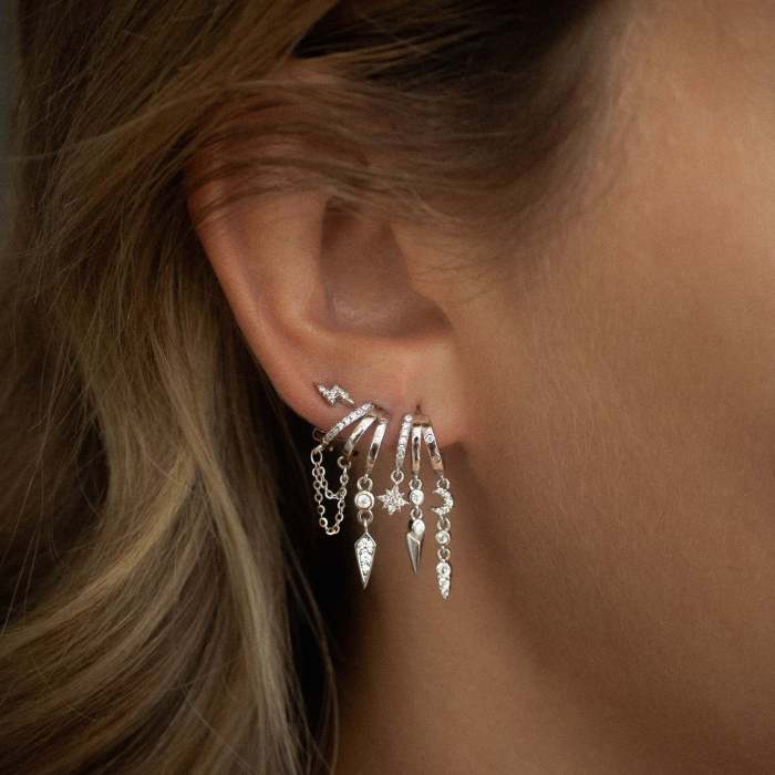 Luxury Design Earrings with Star and Moon Tassels, 18K Gold Plated Copper Inlaid with Zirconia, Women's Earrings