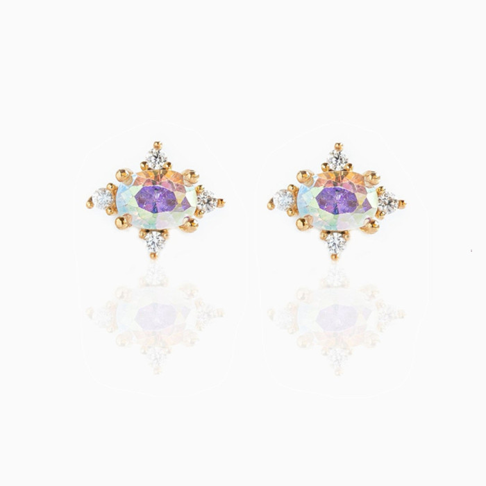 Inlaid Super Shiny Zircon Earrings for Women, Creative French Retro Gold Stud Earrings Set of 4 Pieces, Jewelry Sets