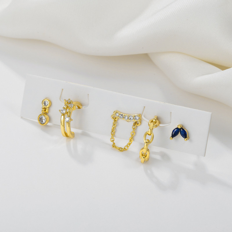 Design Ear Cuff Pendant Earrings, Dark Blue 925 Silver Needle, Light Luxury Non-pierced Accessory Set, 18K Set, Jewel...