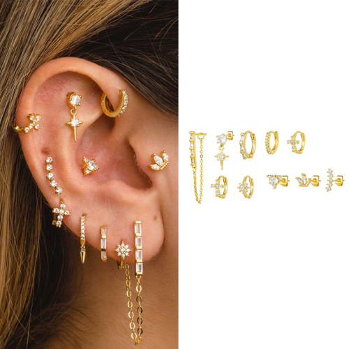 S925 Silver Needle Earrings, Fashionable Chain Pendant Design Earrings, Zirconia-studded Earring Set Wholesale for Wo...