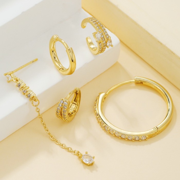 Hoop Earrings with Tassel Pendants, Fashionable Ear Cuffs, Zircon Silver Needle Set, Women's Accessories, Jewelry Sets