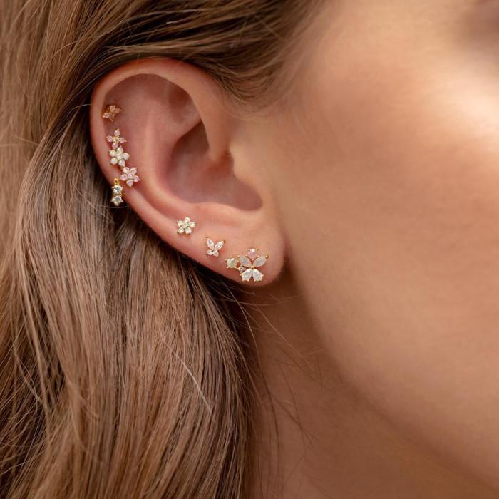 S925 Silver Needle Floral Earrings with a Forest-inspired Design, Light Luxury and Elegant, Micro-inlaid Zircon Butte...