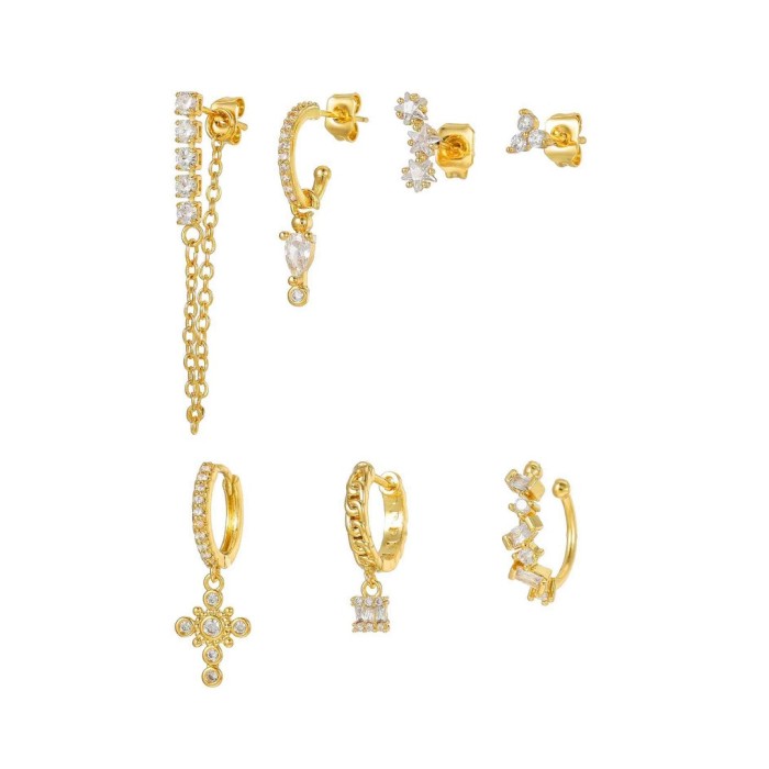 Light Luxury Style Water Drop Earrings, Round Cross Ear Cuffs, Pendant Tassel Ear Studs, and Earring Set, Jewelry Sets