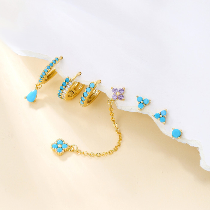 Dopamine Fashion S925 Silver Needle Petal Snowflake Four-leaf Clover Stone-Studded Earrings with a High-end Feel fo...