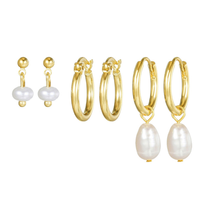 Best-selling Fashion Simple Elegant Luxurious Irregular French Pearl Pendant Earrings Six-piece Set in Stock, Jewelry...