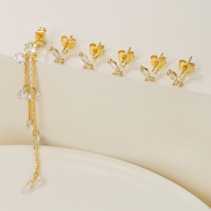 Minimalist Ins-style Fashion Butterfly Earring Set with Zircon Water Drop Tassel Pendant Earrings for Women, Jewelry...