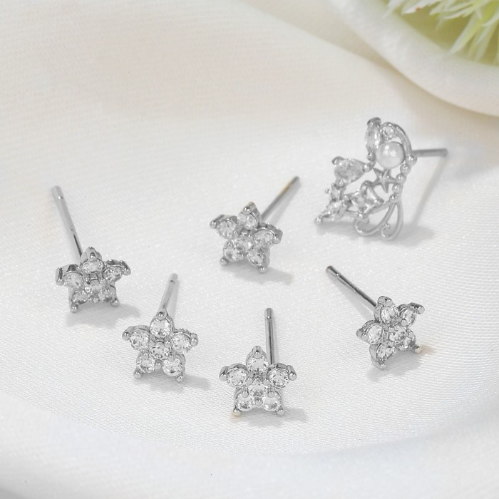 Simple and Exquisite Butterfly Flower Earring Set for Women, Fashionable and Unique Micro-inlaid Zircon Earrings, Who...