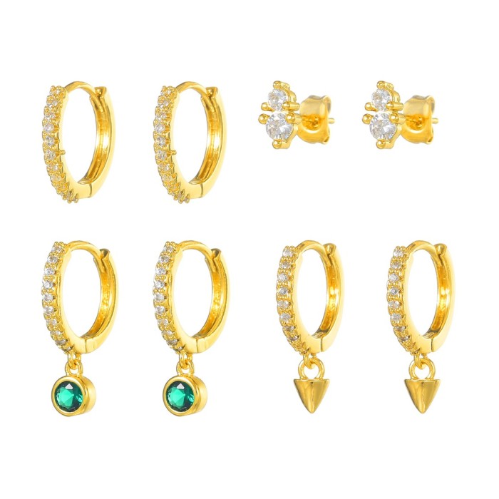 Japanese and Korean Style Elegant Emerald Round Zircon Earrings, Unique and Creative Trendy Ear Cuffs, S925 Silver Ne...