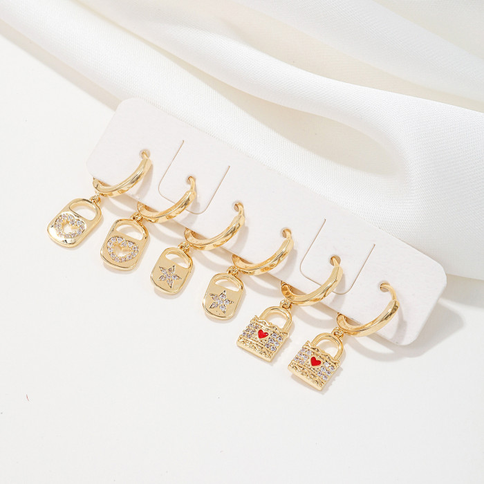 Heart Lock Earrings for Women, Unique Retro Lock Pendant, New AliExpress Six-piece Earring Set, Jewelry Sets