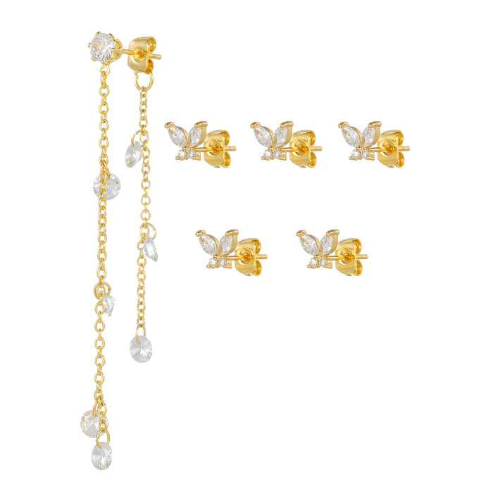 Minimalist Ins-style Fashion Butterfly Earring Set with Zircon Water Drop Tassel Pendant Earrings for Women, Jewelry...