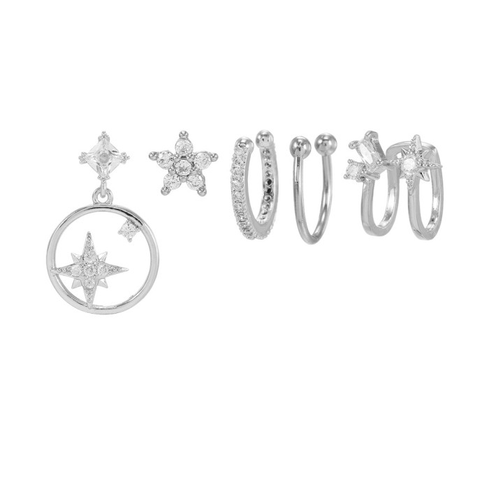 18K Real Gold Plated S925 Silver Needle 5-piece Set of Small Earrings for Women, Korean Style, Simple and Elegant Geo...