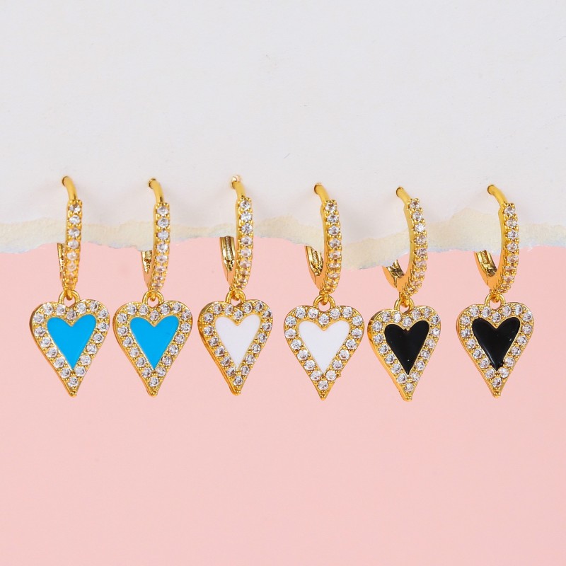 Colorful Zircon Heart Pendant Earrings, Copper Plated with 18K Real Gold, Fashionable Earring Set Wholesale, Jewelry...